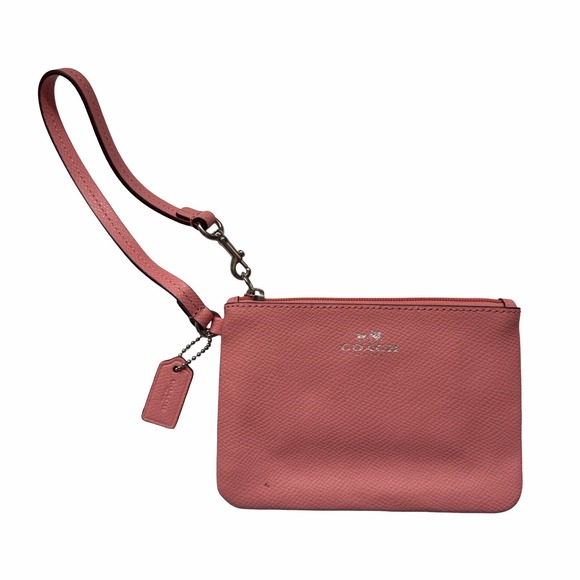 Coach Handbags - Coach Pebbled Leather Zip Top Pouch Wristlet Pink Wallet F52850